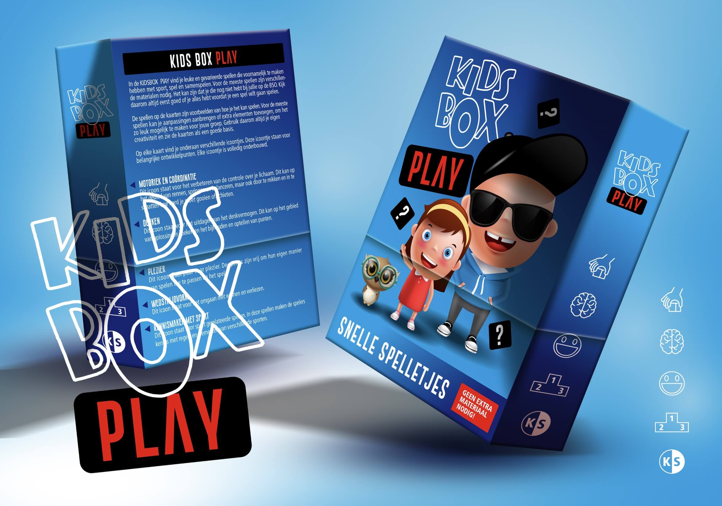 Blue Kids Box Play packaging featuring cartoon kids and a bold red PLAY logo on a blue background.