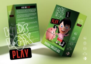 Green Kids Box Play packaging with a cartoon girl and a pink pig on the front.